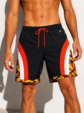 Speedo Y2K Graphic Swim Trunks XL Retro Sport Colourblock Board Shorts
